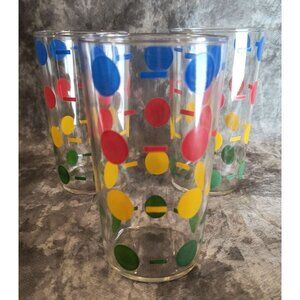 Set Of 3 Hazel Atlas Mid Century Modern Polka Dot & Dash Patterned Glasses